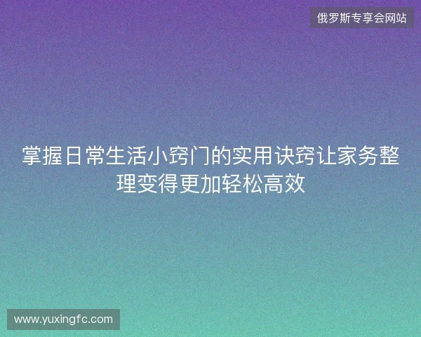 掌握日常生活小窍门的实用诀窍让家务整理变得更加轻松高效